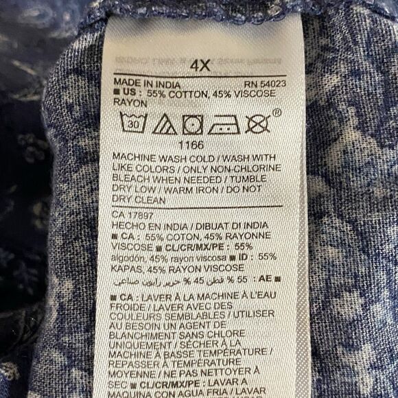 Old Navy Women's Plus Size 4X Blue Mixed Print Long Sleeve Peasant Top Bohemian - Picture 13 of 14